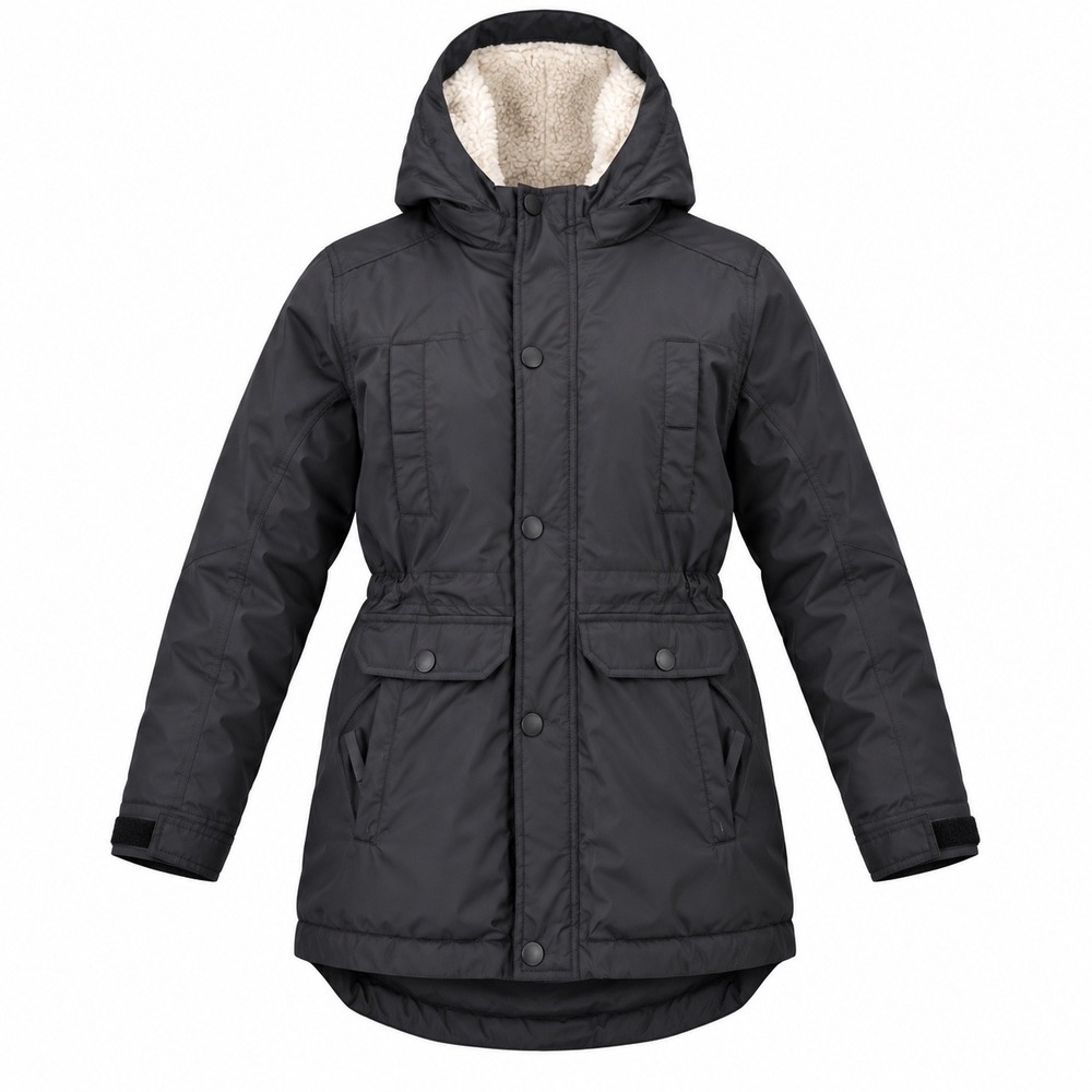 Lands' End Girls L 10-12 Black Down Parka Sherpa Lined Hood Winter Coat